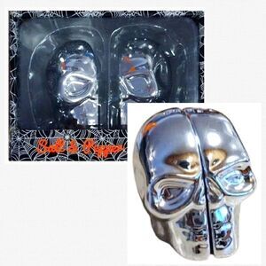 Halloween Mirrored‎ Skull Salt and Pepper Shakers Set NWT